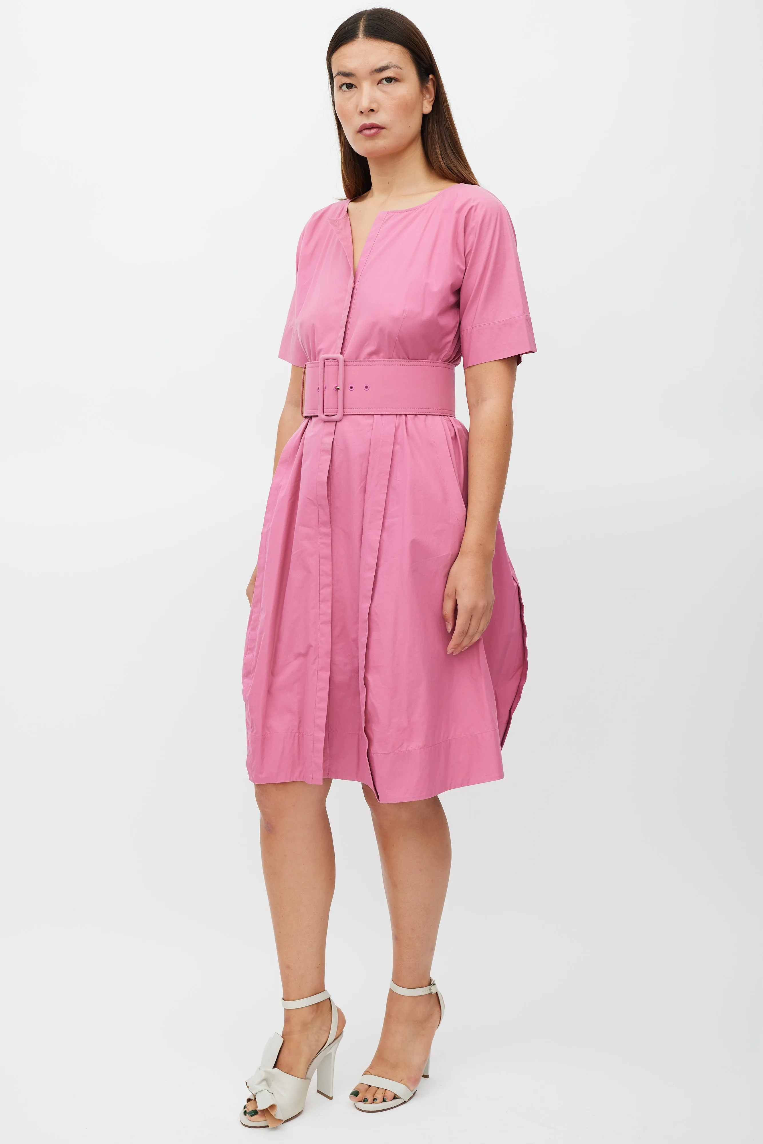 Pink Belted A-Line Dress
