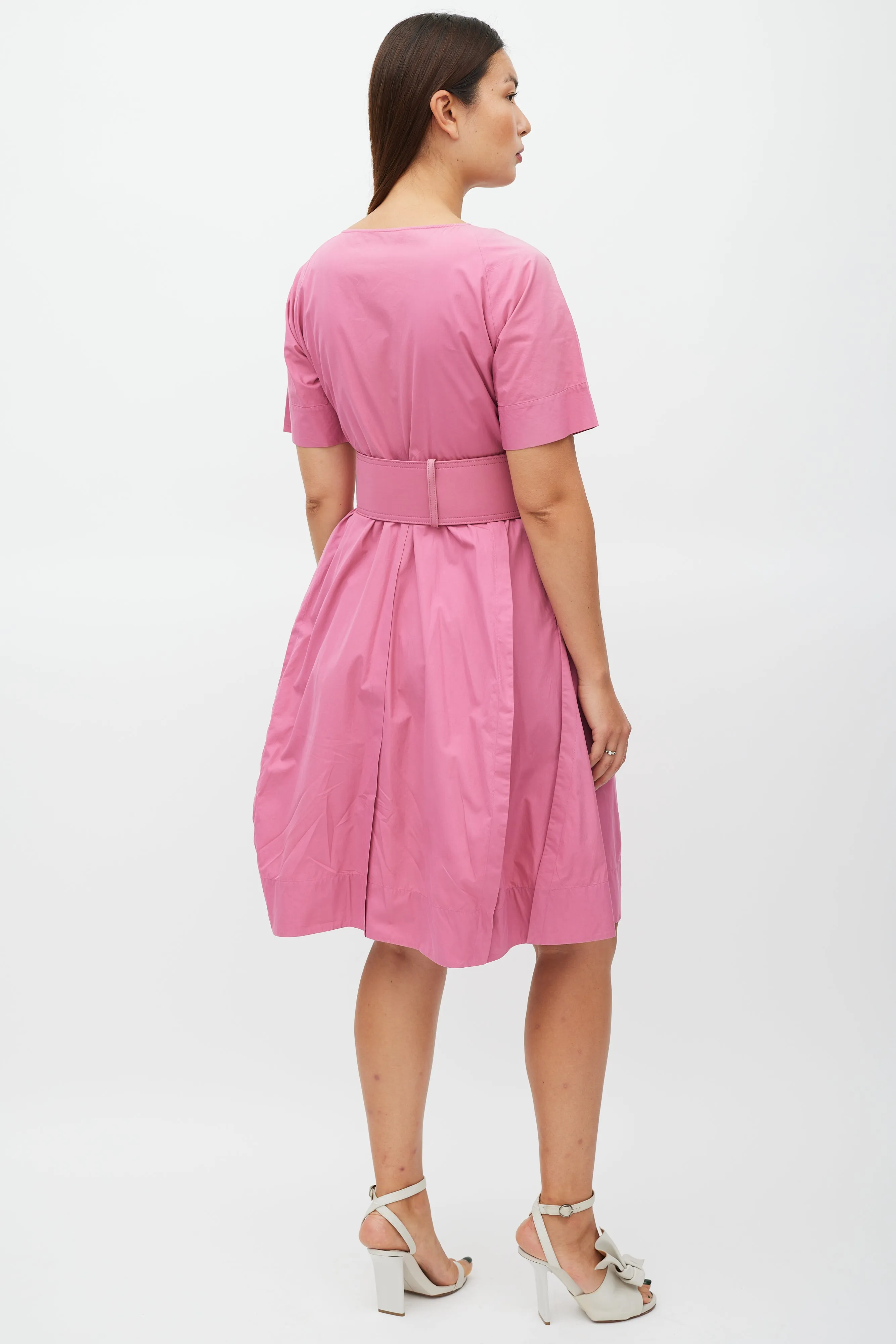 Pink Belted A-Line Dress