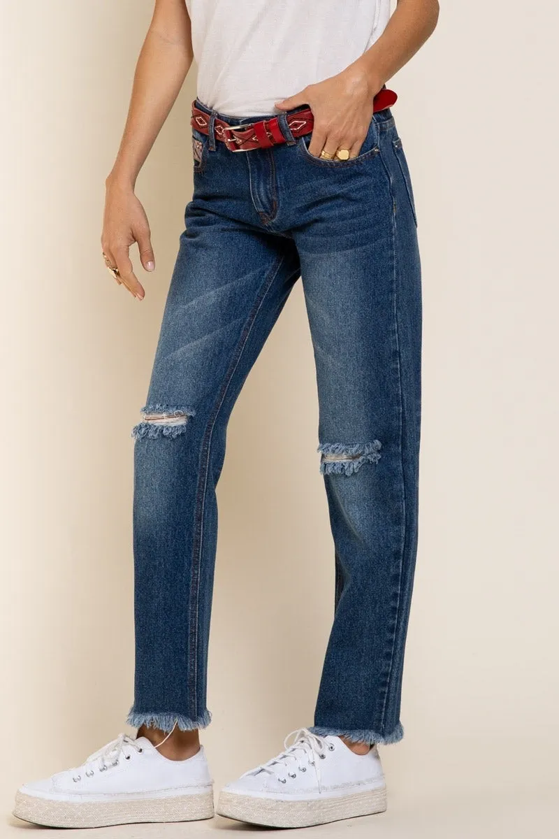 POL Straight Leg Dark Wash Denim Jeans