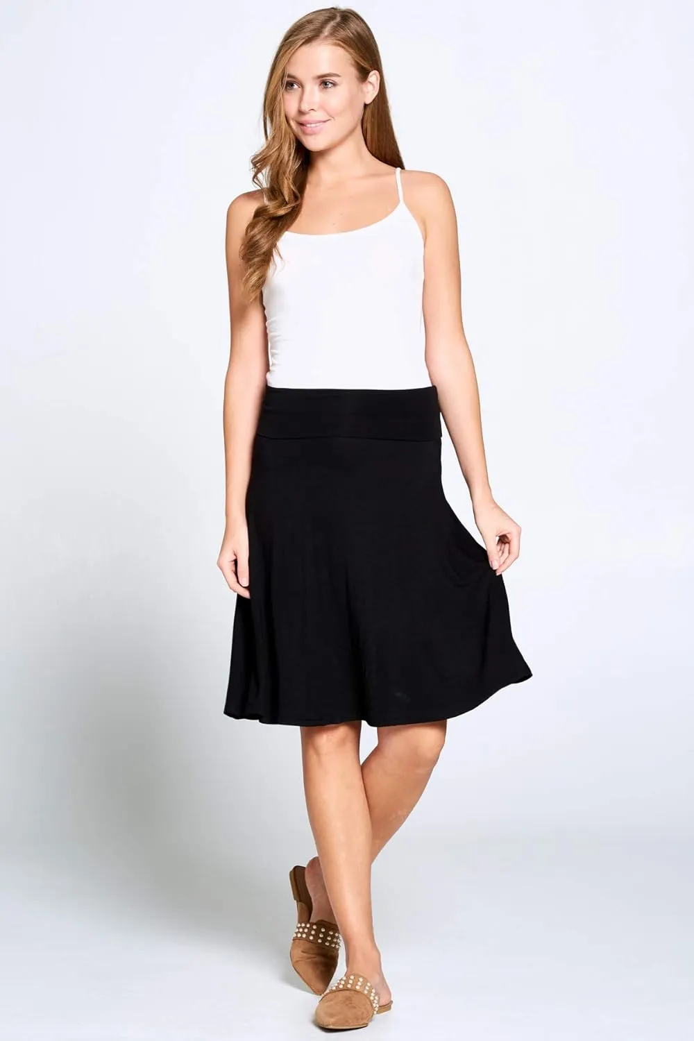 Popana Womens Casual Knee Length A-Line Stretch Midi Skirt Plus Size