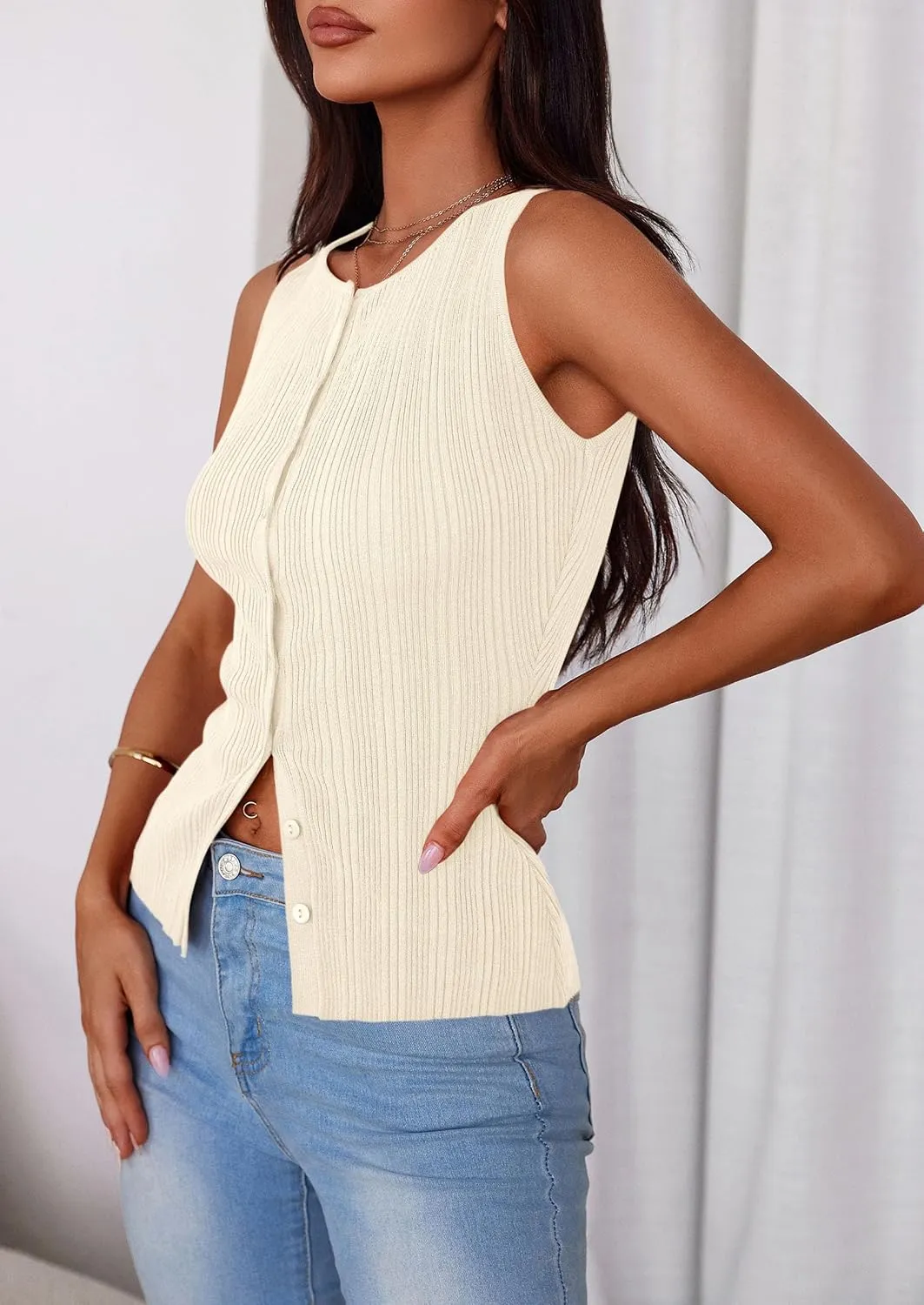 PRETTYGARDEN Women's Ribbed Tank Tops Summer 2025 Open Front Button Down Sleeveless Shirts Going Out Spring Fashion Vest Tops