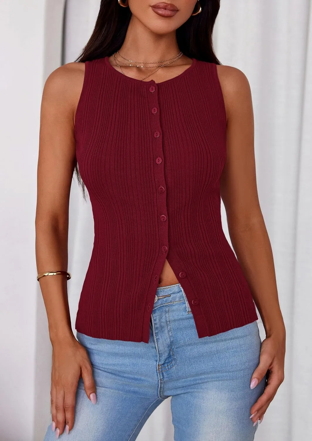 PRETTYGARDEN Women's Ribbed Tank Tops Summer 2025 Open Front Button Down Sleeveless Shirts Going Out Spring Fashion Vest Tops