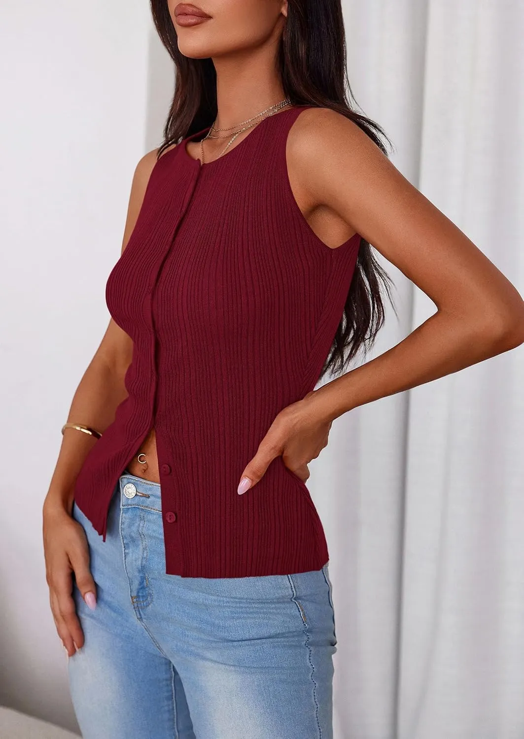 PRETTYGARDEN Women's Ribbed Tank Tops Summer 2025 Open Front Button Down Sleeveless Shirts Going Out Spring Fashion Vest Tops