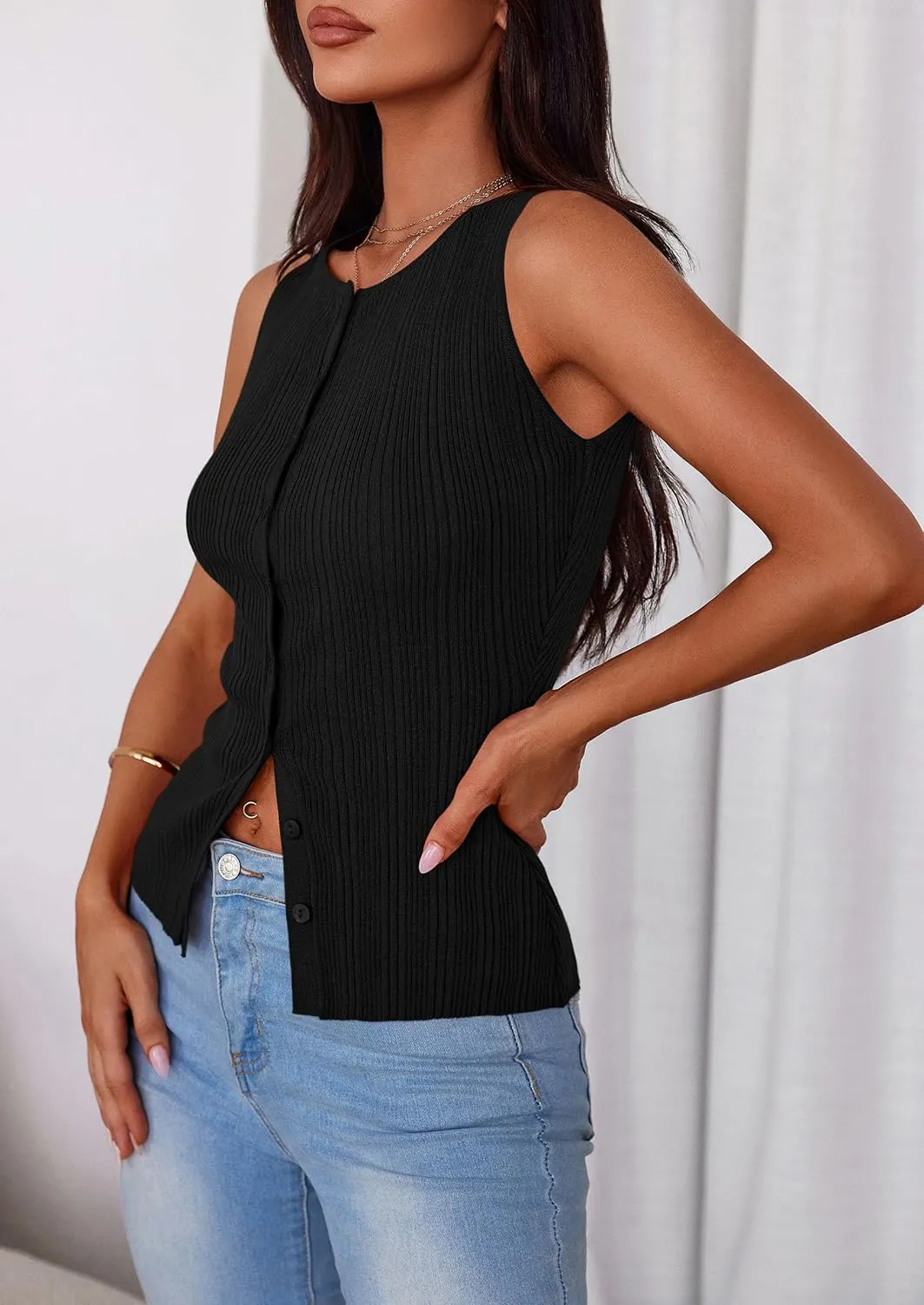 PRETTYGARDEN Women's Ribbed Tank Tops Summer 2025 Open Front Button Down Sleeveless Shirts Going Out Spring Fashion Vest Tops