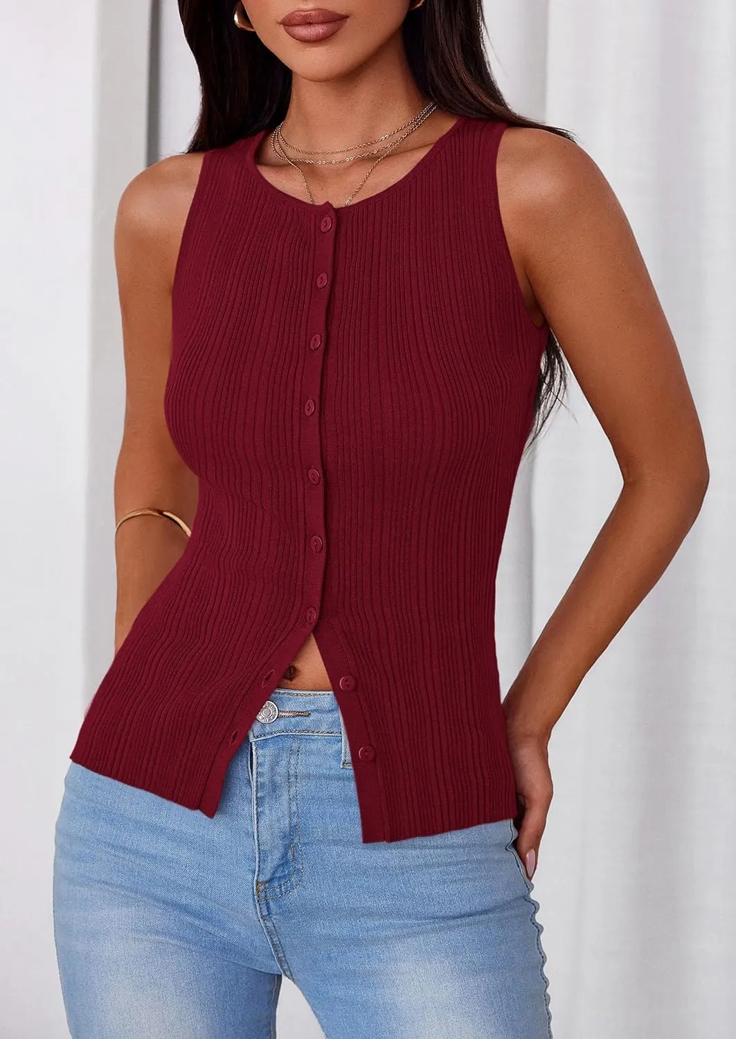 PRETTYGARDEN Women's Ribbed Tank Tops Summer 2025 Open Front Button Down Sleeveless Shirts Going Out Spring Fashion Vest Tops