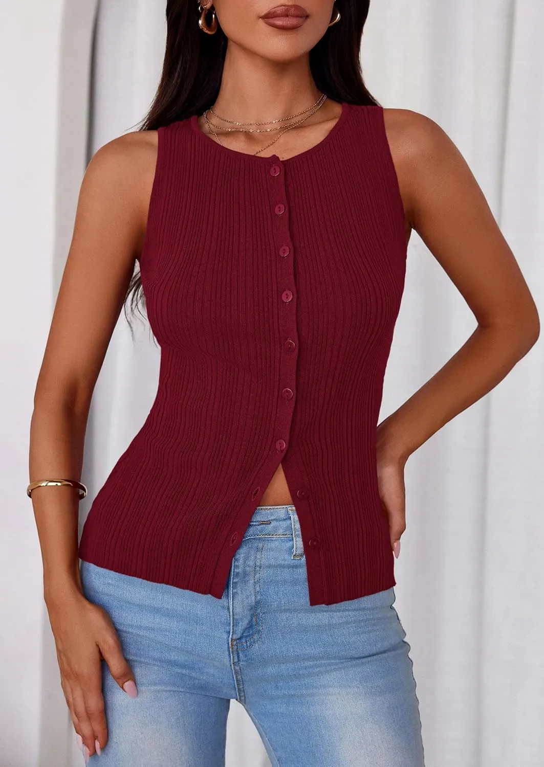 PRETTYGARDEN Women's Ribbed Tank Tops Summer 2025 Open Front Button Down Sleeveless Shirts Going Out Spring Fashion Vest Tops