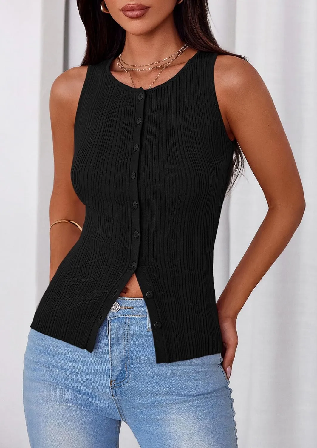 PRETTYGARDEN Women's Ribbed Tank Tops Summer 2025 Open Front Button Down Sleeveless Shirts Going Out Spring Fashion Vest Tops