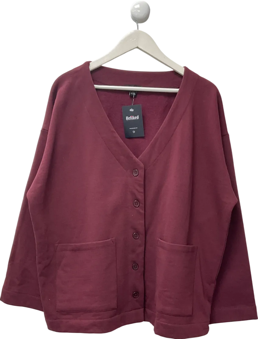 PrettyLittleThing Purple Burgundy Premium Fleeceback Button Front Sweat Cardigan UK M
