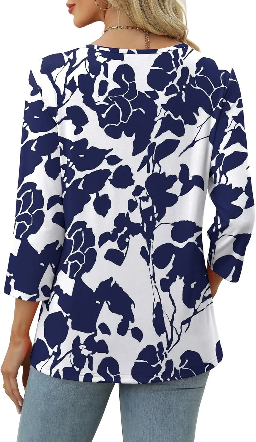 SAMPEEL V Neck Blouses for Women Dressy Casaul 3/4 Length Sleeve Womens Tops Button Down Shirts