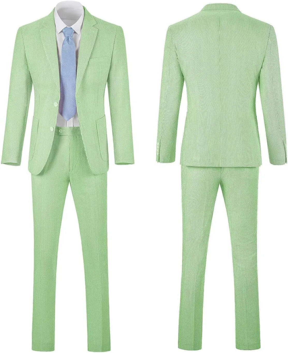 Seersucker Slim Suits for Men Formal Casul Summer Beach Wedding Grooms 2 Piece Blazer Pants Party Striped Suit Sets