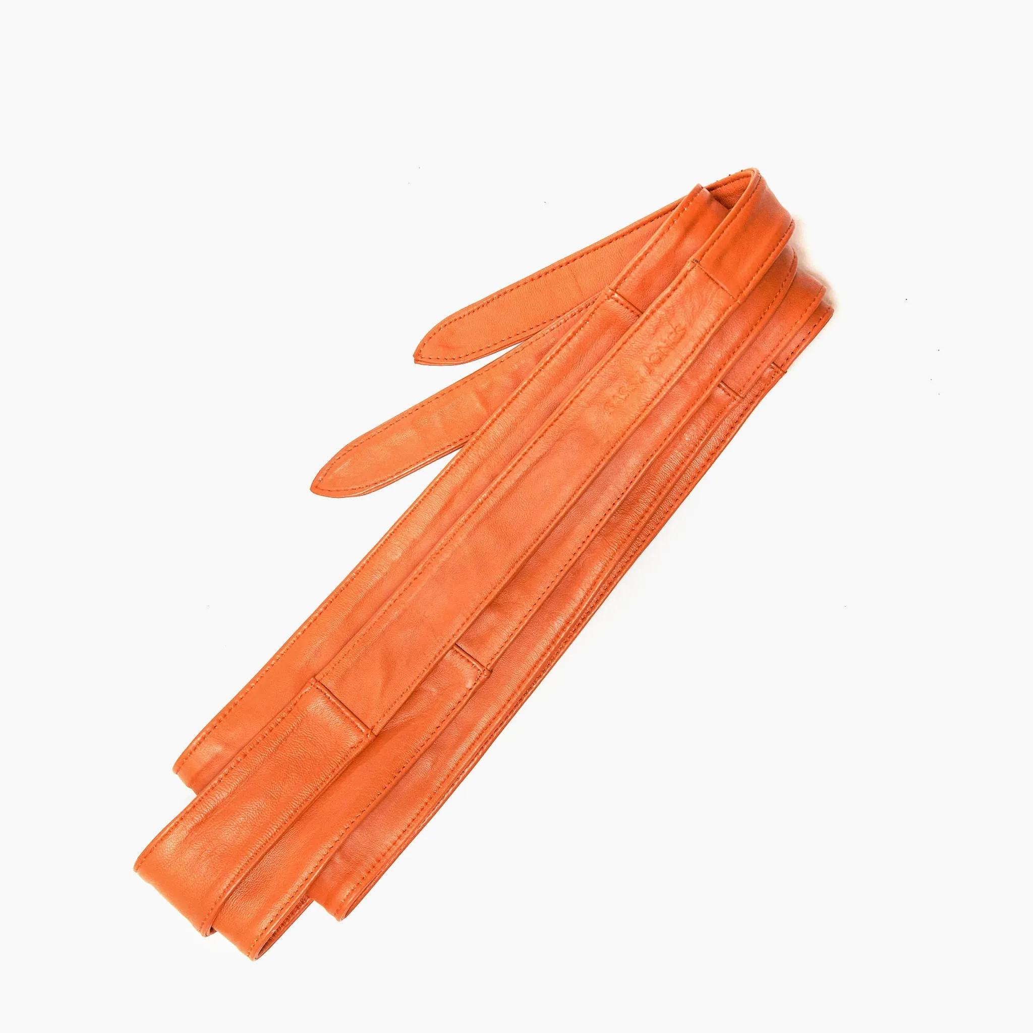 Sheepskin Leather Obi Wrap Belt - Orange