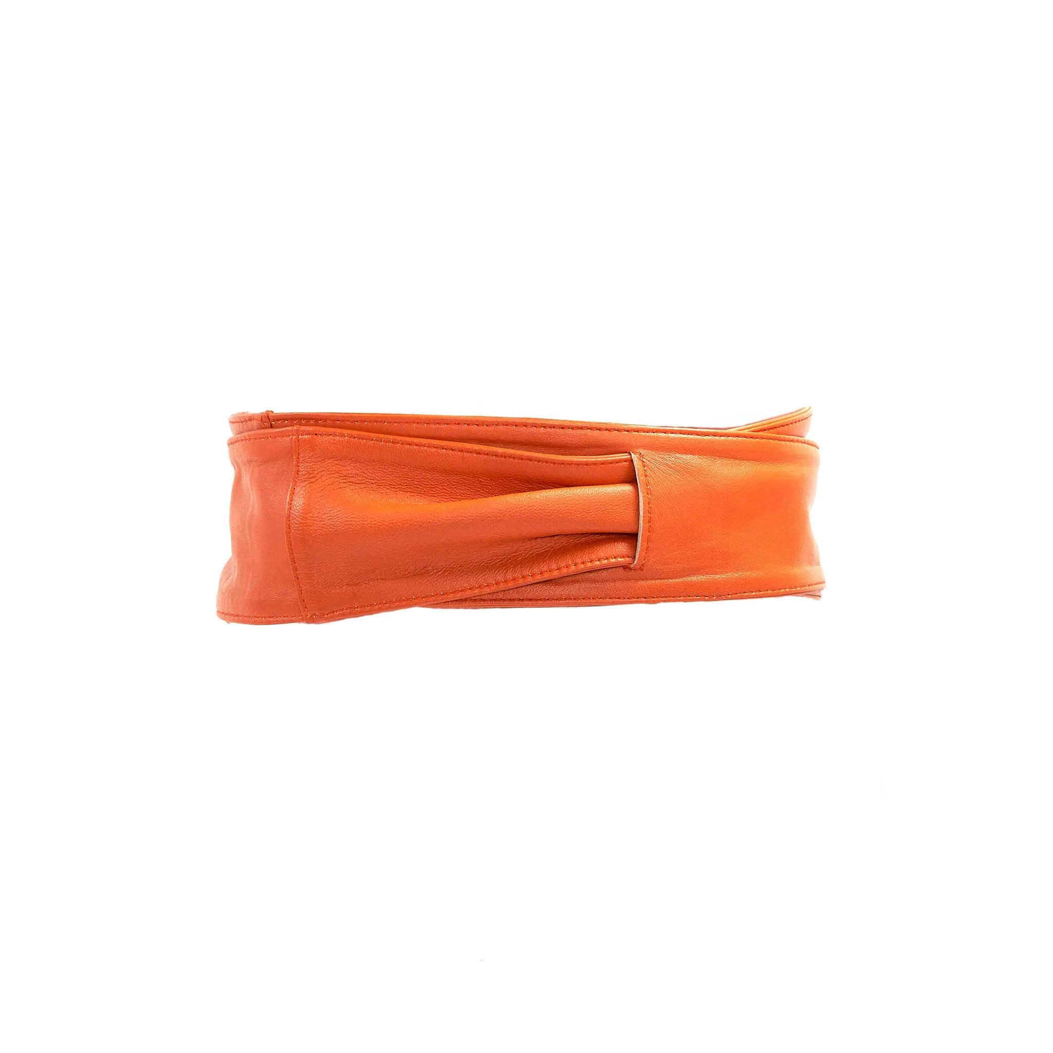 Sheepskin Leather Obi Wrap Belt - Orange