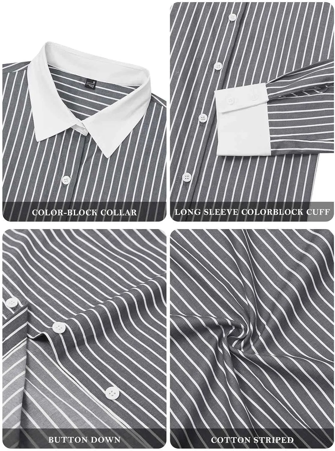 siliteelon Womens Cotton Button Down Shirts Striped Dress Shirts Pinstripes Long Sleeve Collared Blouses Colorblock Tops