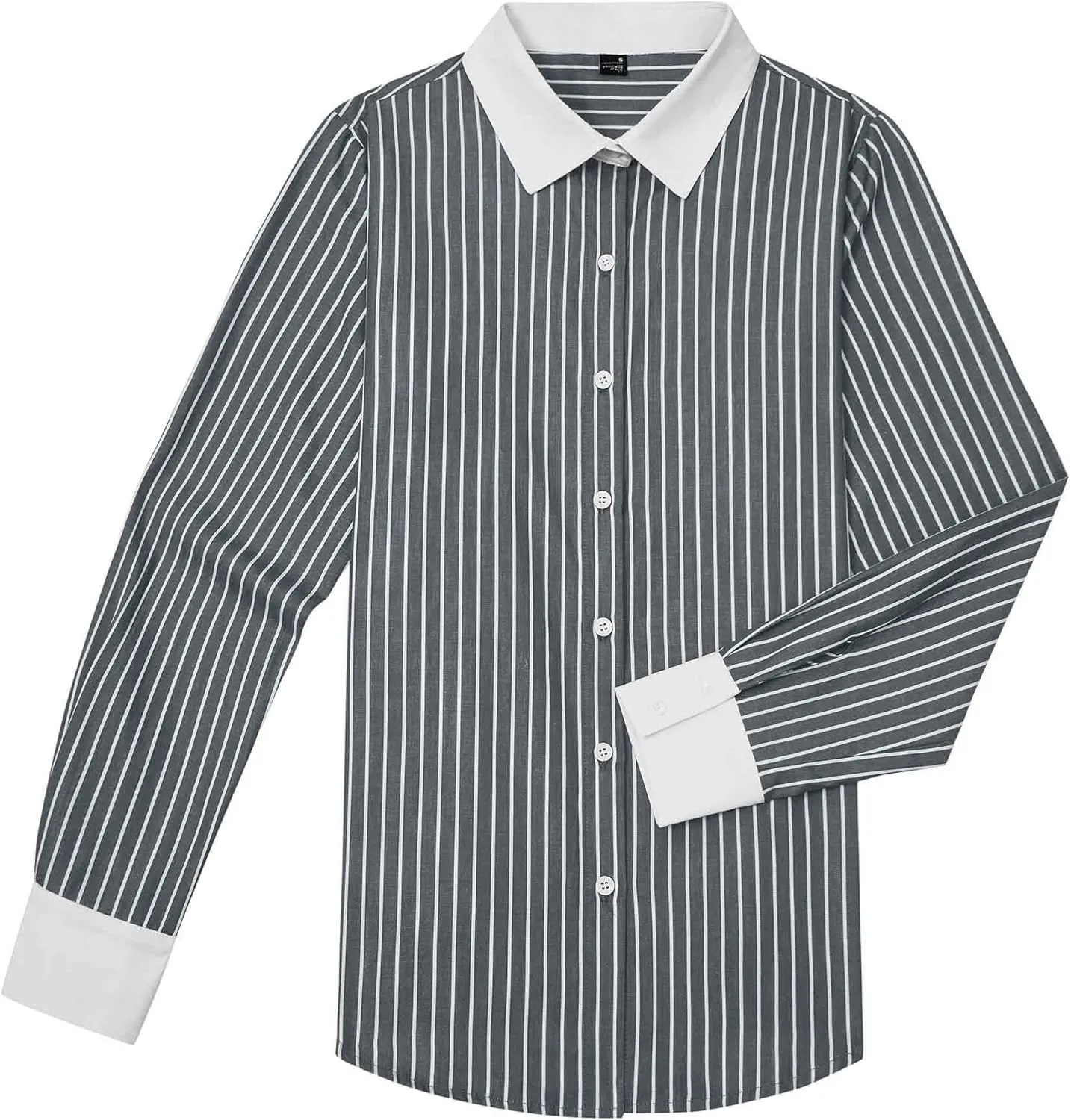 siliteelon Womens Cotton Button Down Shirts Striped Dress Shirts Pinstripes Long Sleeve Collared Blouses Colorblock Tops