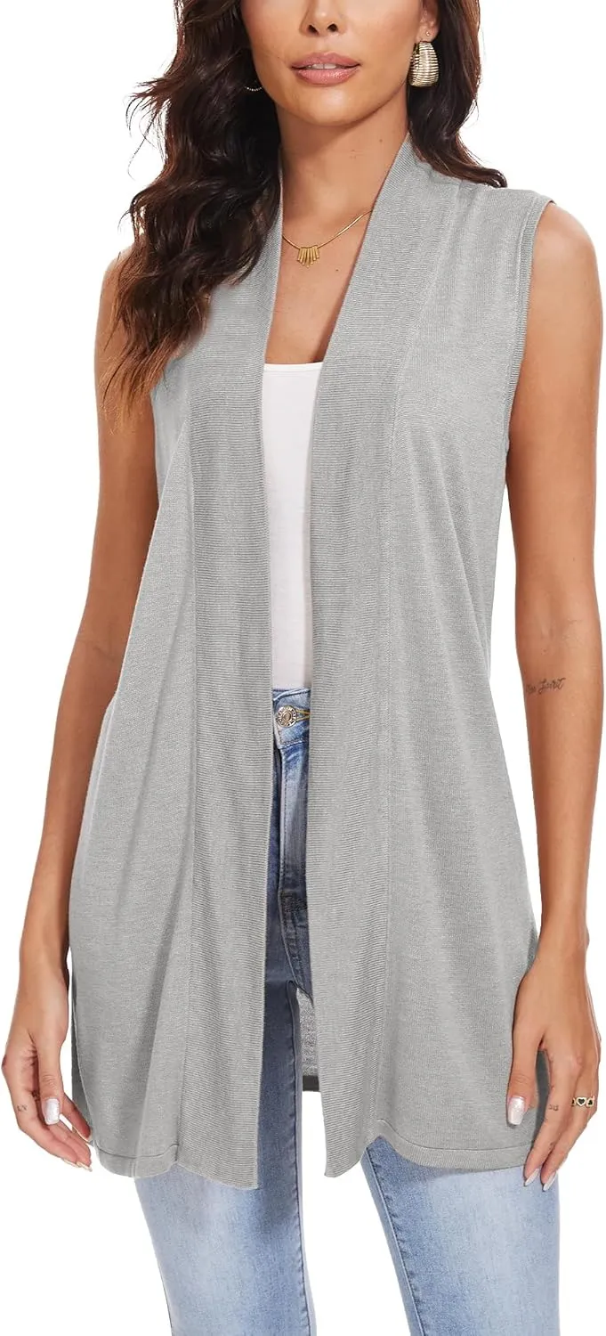 Spicy Sandia Women's Long Knit Cardigan Vest Sleeveless Open Front Casual Sweater Duster