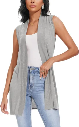 Spicy Sandia Women's Long Knit Cardigan Vest Sleeveless Open Front Casual Sweater Duster