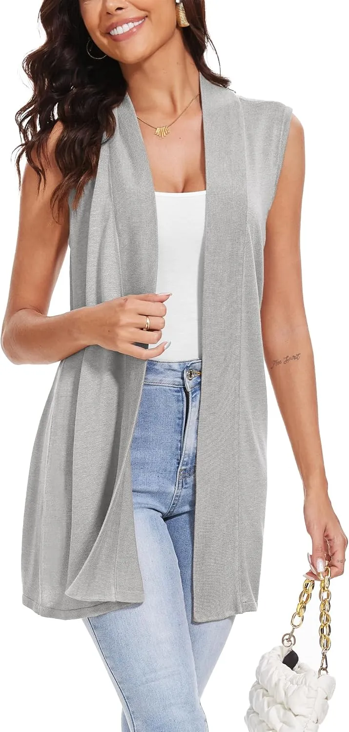Spicy Sandia Women's Long Knit Cardigan Vest Sleeveless Open Front Casual Sweater Duster
