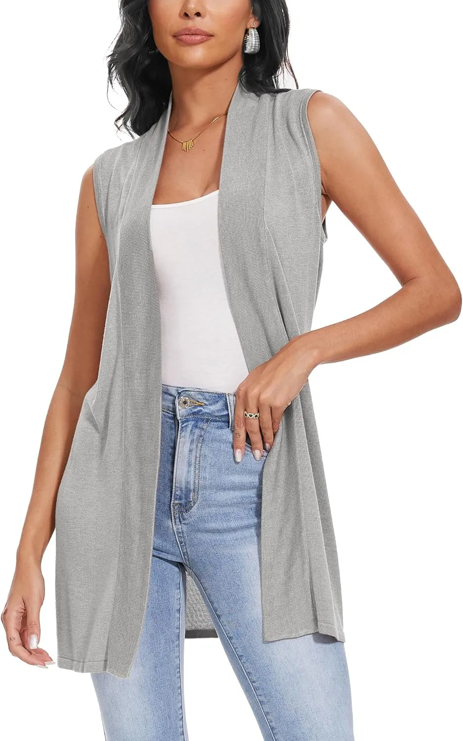Spicy Sandia Women's Long Knit Cardigan Vest Sleeveless Open Front Casual Sweater Duster