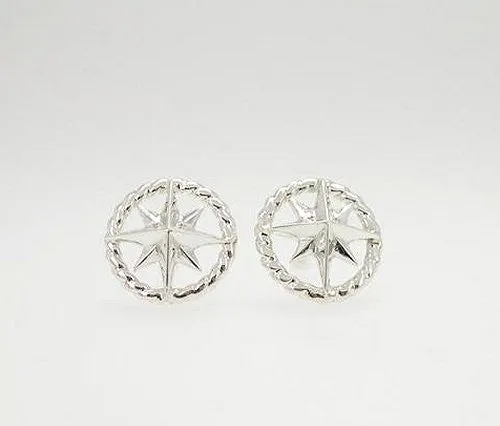 Sterling Silver Rope Ring Compass Rose Stud Earrings