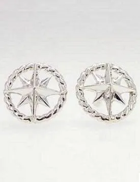 Sterling Silver Rope Ring Compass Rose Stud Earrings