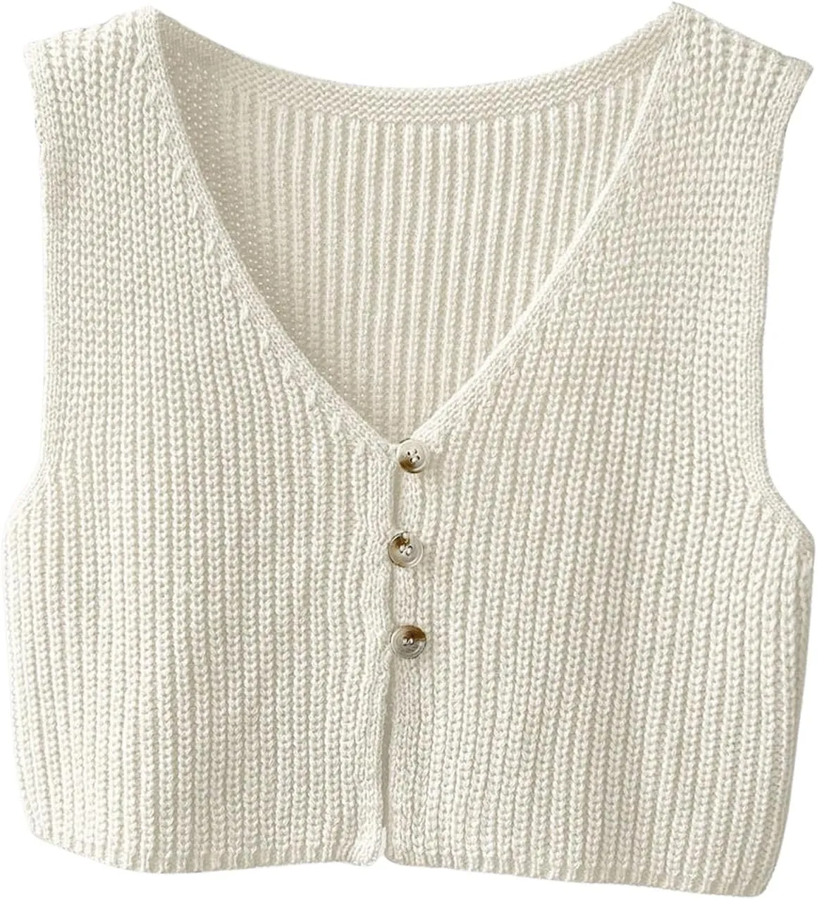 SweatyRocks Women's Button Front Sweater Vest Split V Neck Sleeveless Crop Knit Tops