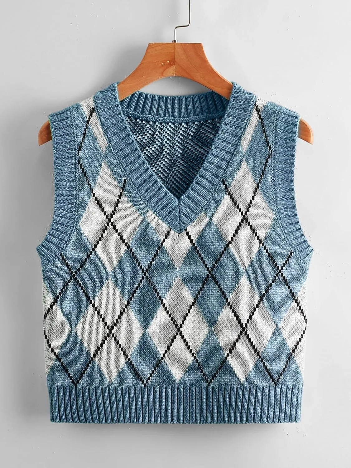 SweatyRocks Women's Plaid Geo Sleeveless V Neck Knit Crop Top Sweater Vest