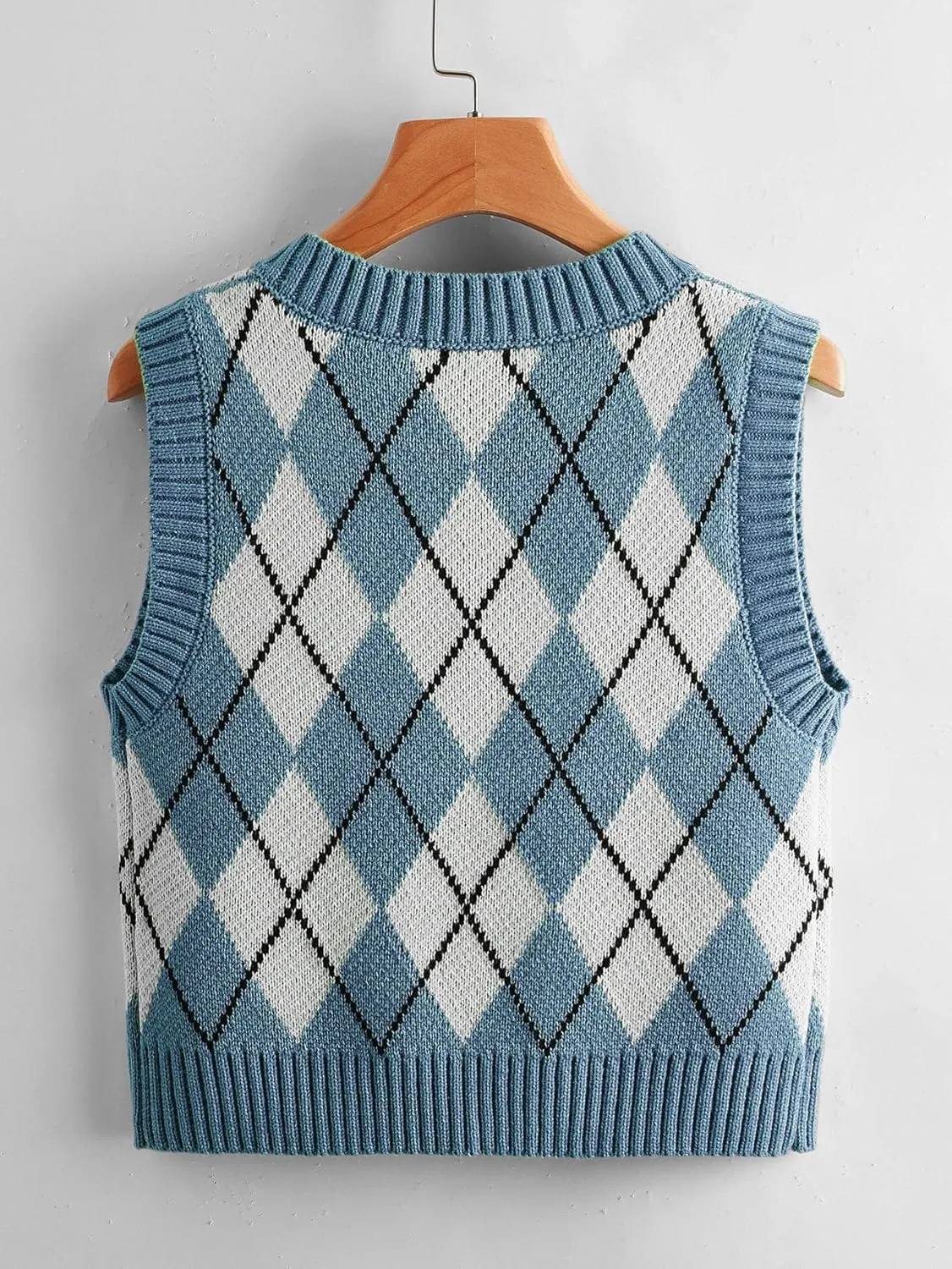 SweatyRocks Women's Plaid Geo Sleeveless V Neck Knit Crop Top Sweater Vest