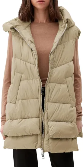 Tankaneo Women Hooded Long Puffer Vest Sleeveless Lightweight Quilted Coat Winter Padded Gilet Jacket with Pocket