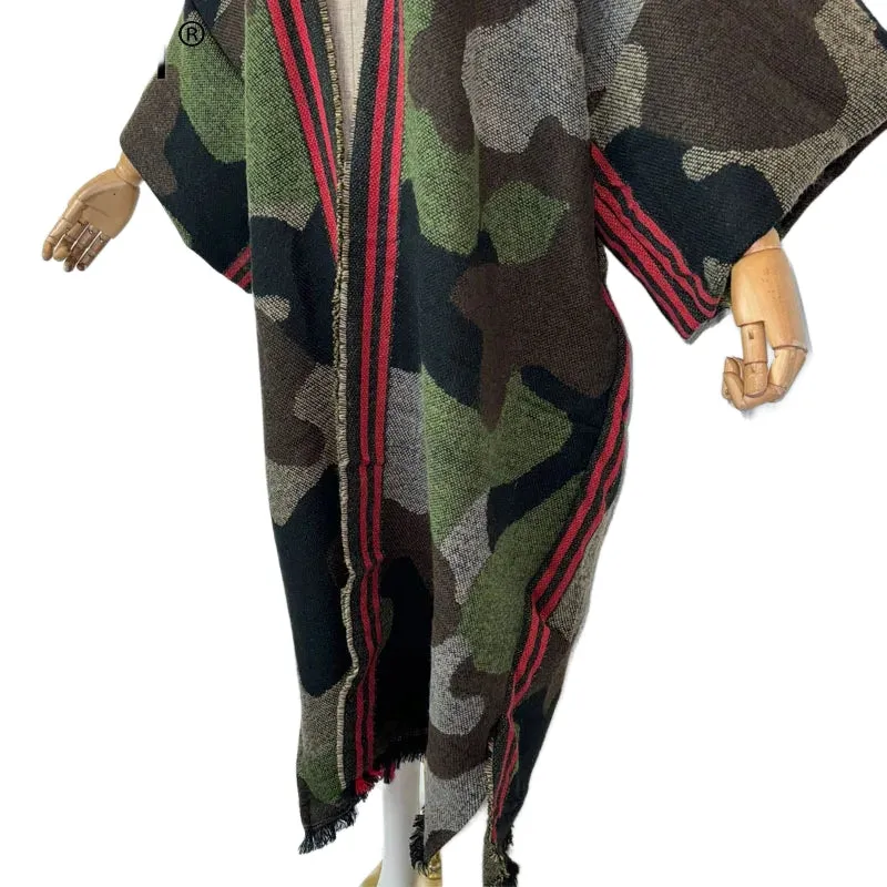 TEEK - Camo Hooded Kaftan Cardigan Shawl Dress