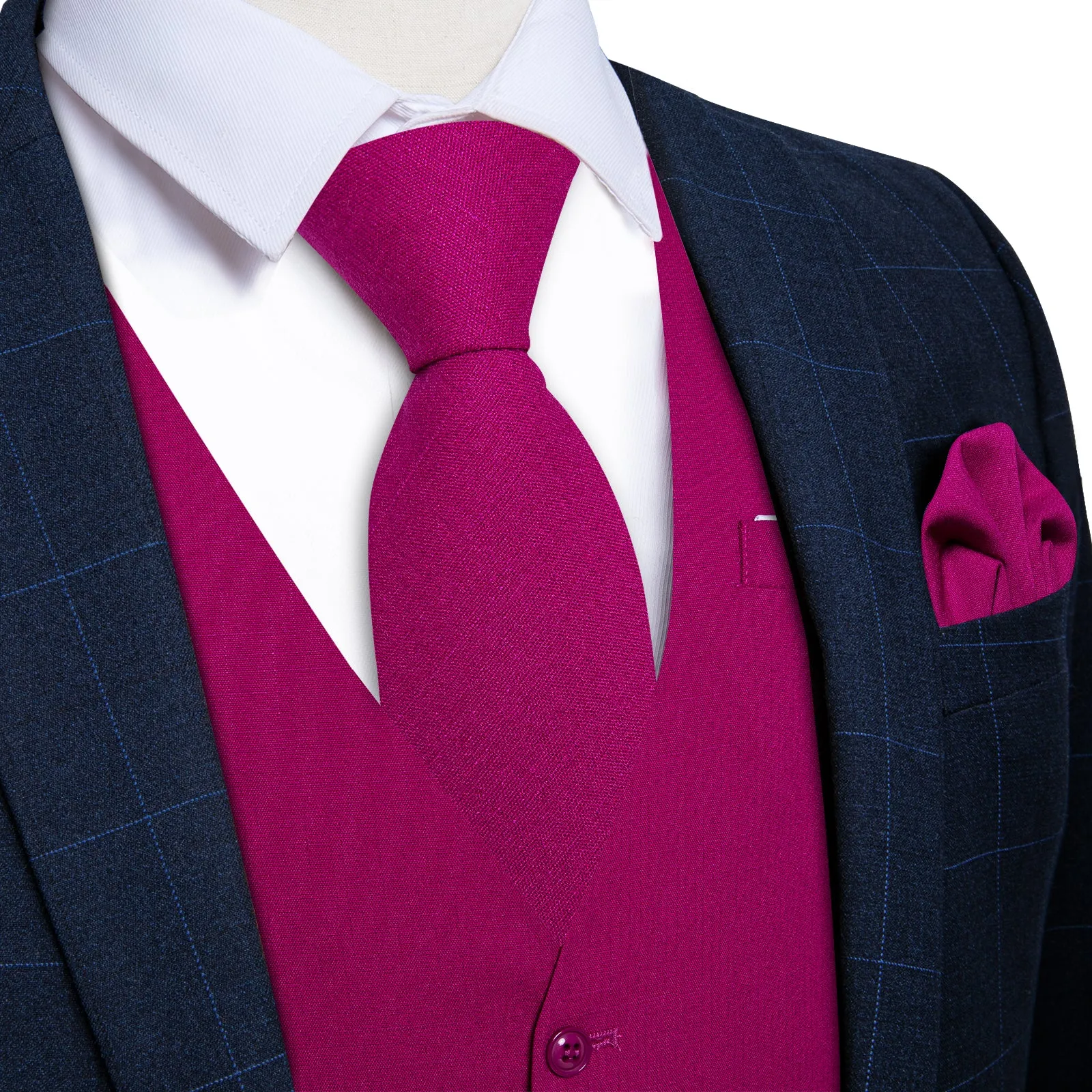 Ties2you Red Violet Solid Jacquard Men's Vest Necktie Bowtie Set