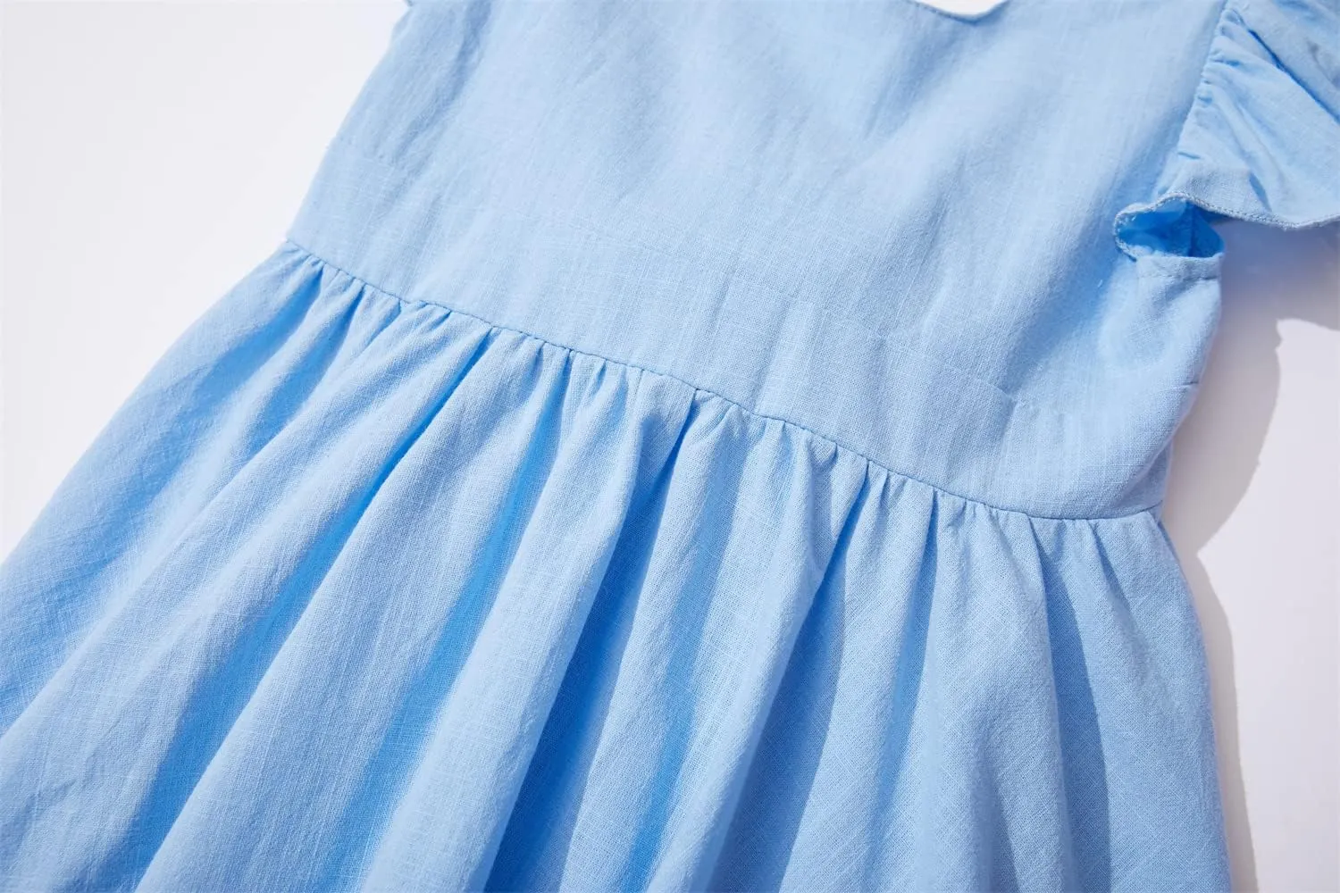 Toddler Girls Lace Dress Baby Kids Tie Back Bow Pom Pom Ruffle Sleeve Backless Party Princess Dresses