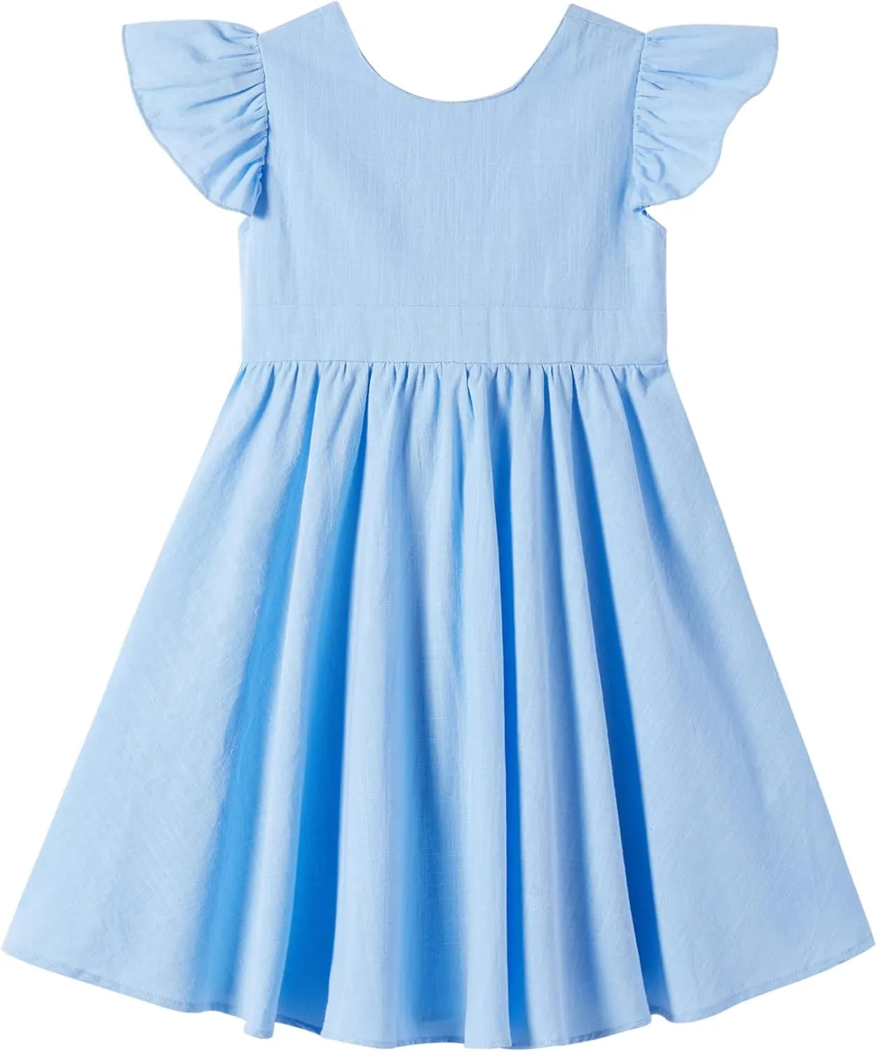 Toddler Girls Lace Dress Baby Kids Tie Back Bow Pom Pom Ruffle Sleeve Backless Party Princess Dresses