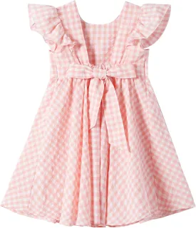 Toddler Girls Lace Dress Baby Kids Tie Back Bow Pom Pom Ruffle Sleeve Backless Party Princess Dresses