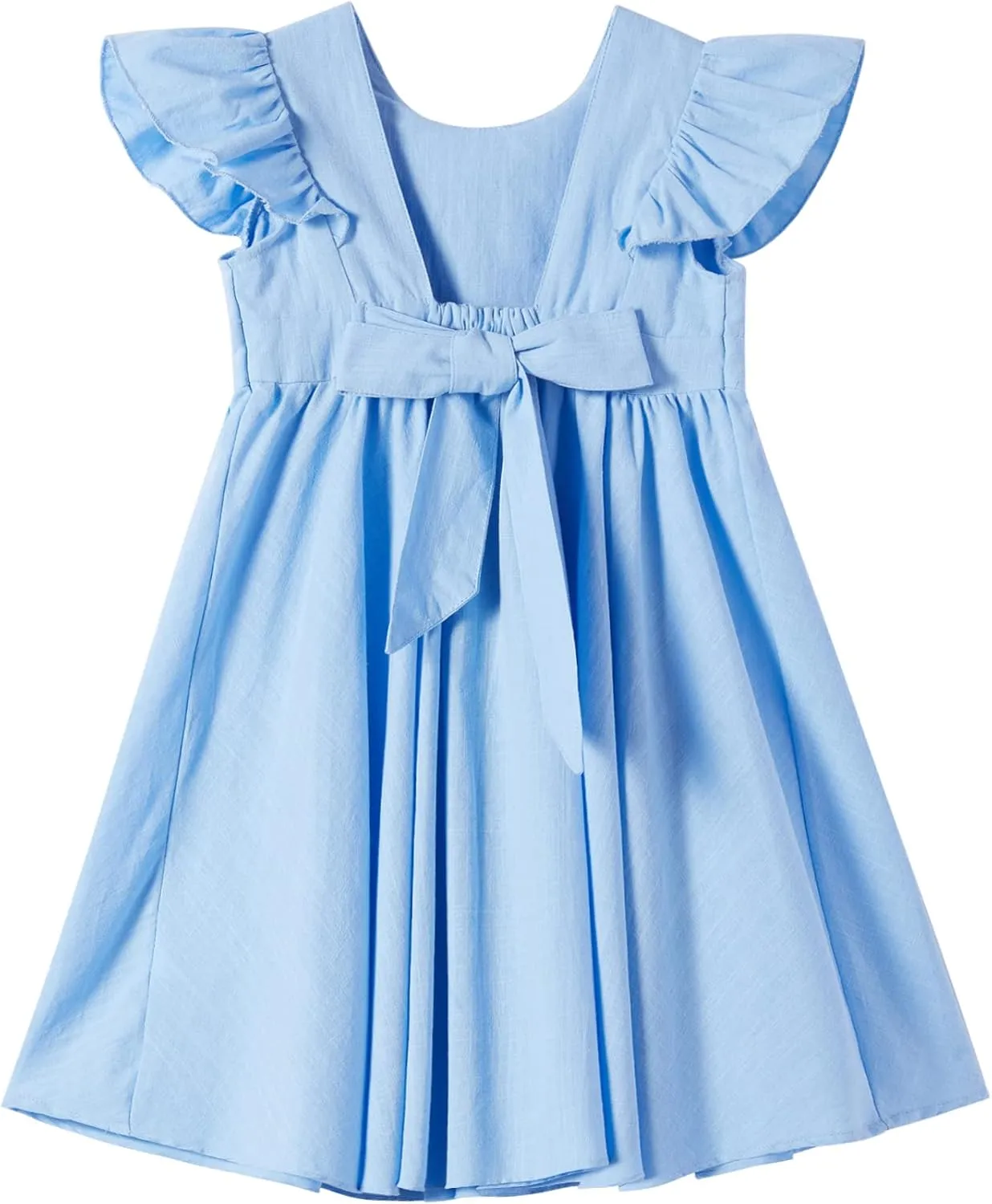 Toddler Girls Lace Dress Baby Kids Tie Back Bow Pom Pom Ruffle Sleeve Backless Party Princess Dresses