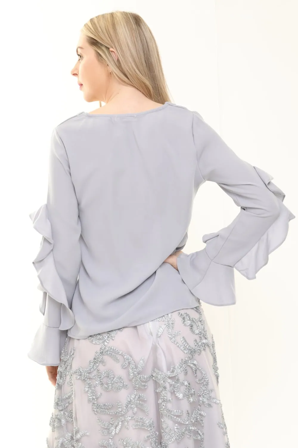 V Neck Ruffle Waterfall Sleeve Blouse Top