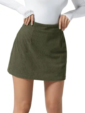 Wenrine Womens Mini Skirt High Waisted Basic Casual A-line Short Pencil Corduroy Skirts