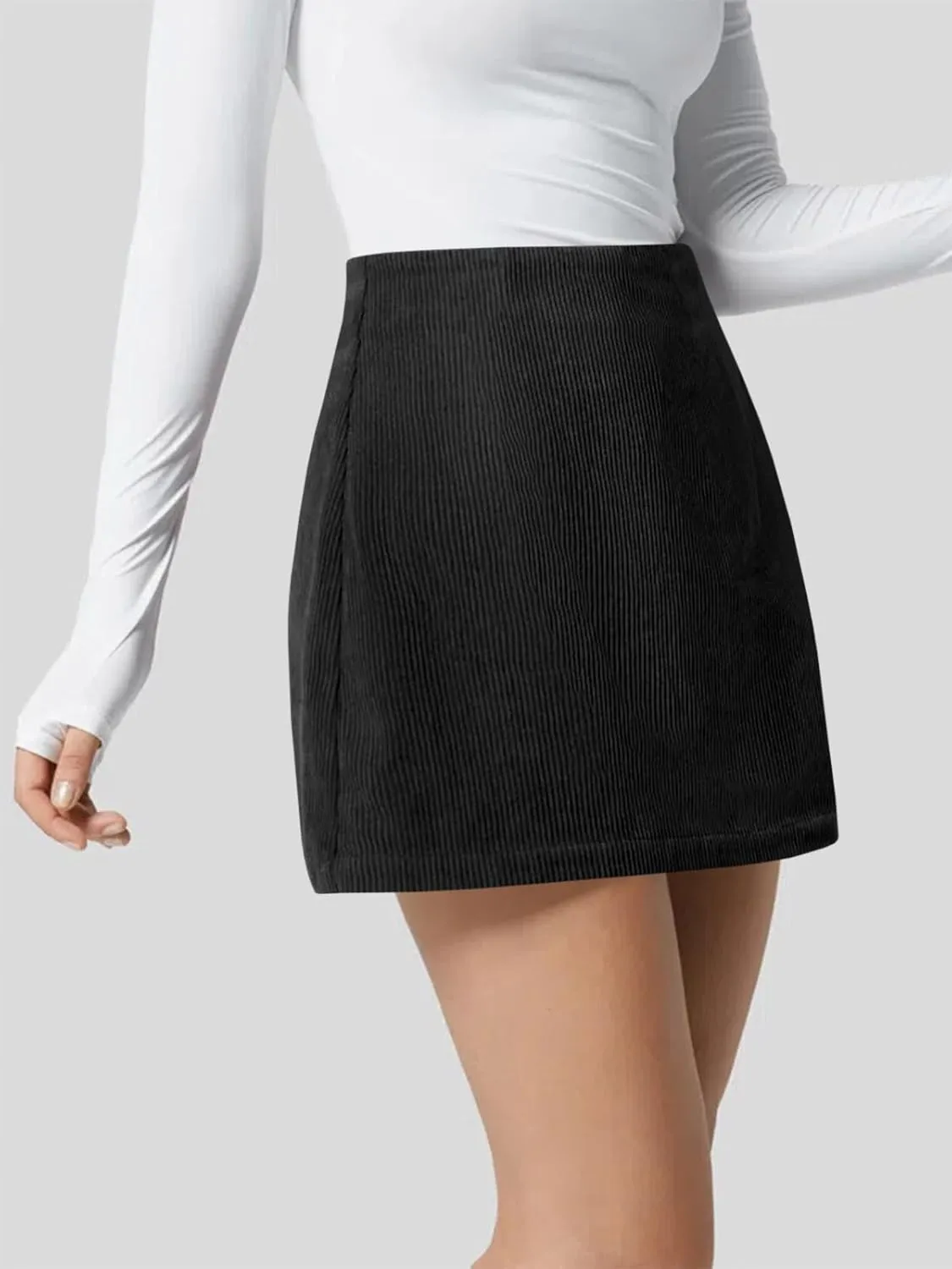 Wenrine Womens Mini Skirt High Waisted Basic Casual A-line Short Pencil Corduroy Skirts