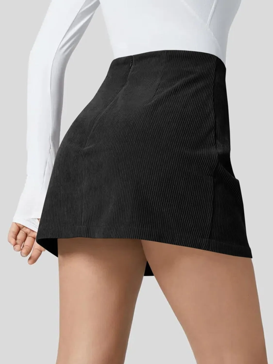 Wenrine Womens Mini Skirt High Waisted Basic Casual A-line Short Pencil Corduroy Skirts