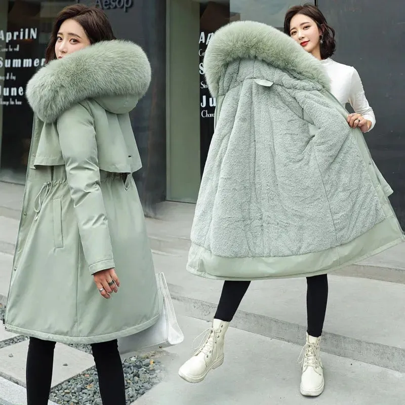 Winter Jacket Women Parka Clothes Long Coat Wool Liner Hooded Jacket Fur Collar Thick Warm Snow Wear Padded Parka 6XL