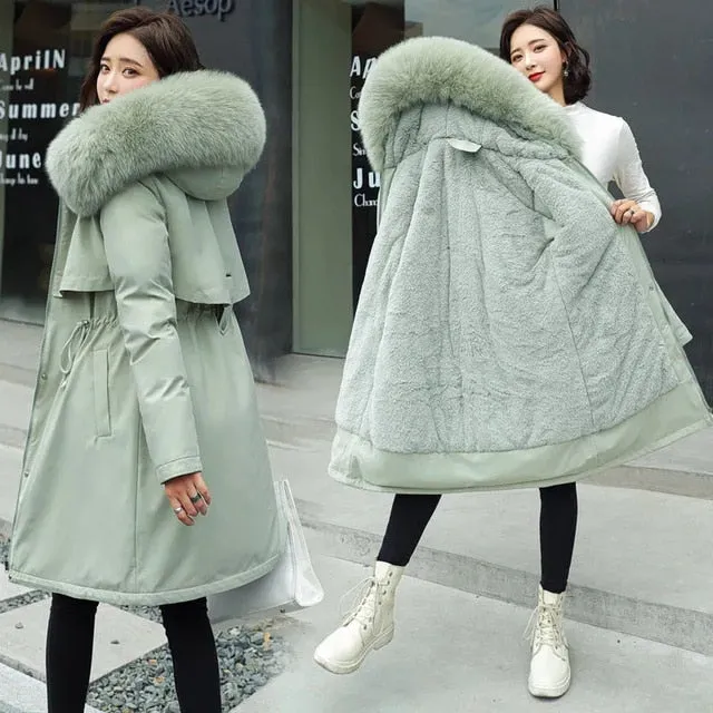 Winter Jacket Women Parka Clothes Long Coat Wool Liner Hooded Jacket Fur Collar Thick Warm Snow Wear Padded Parka 6XL