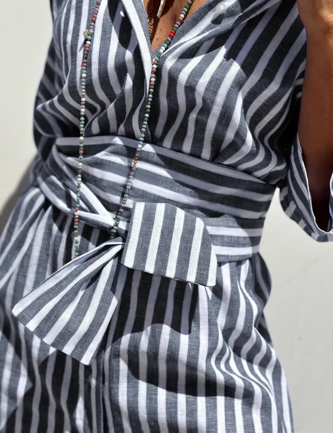 Women Button Down Striped Shirt Maxi Dress Casual Lapel 3/4 Sleeve Belted Loose Vacation Long Dresses