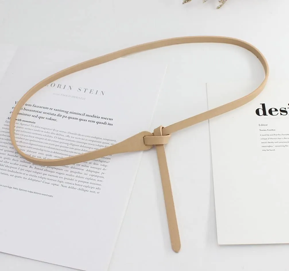 Women Faux Leather Belt Fashion Tie a Knot Thin Waist Belt for Jeans Dress