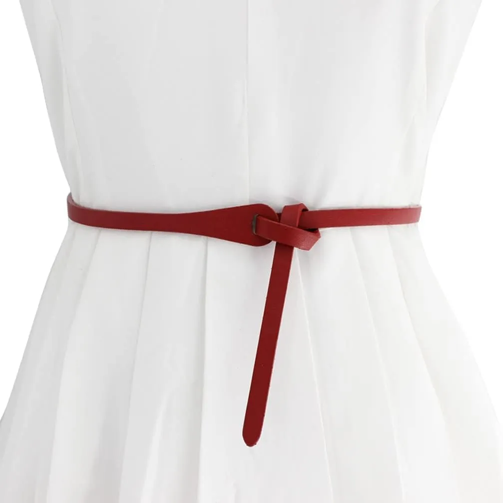 Women Faux Leather Belt Fashion Tie a Knot Thin Waist Belt for Jeans Dress