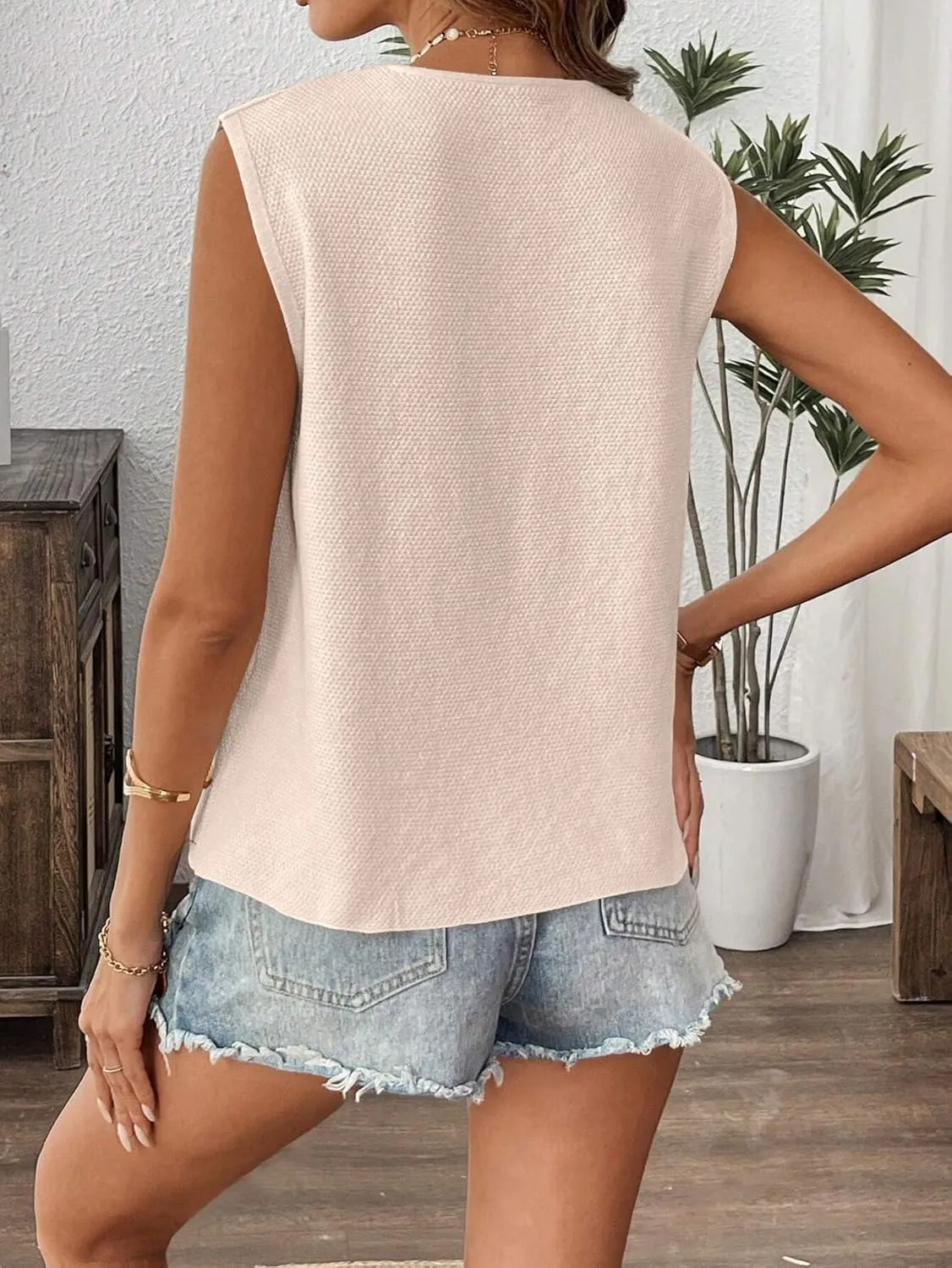 Women Sleeveless Knit Vest Tie Front Crochet Top Casual Sleeveless Short Cardigan