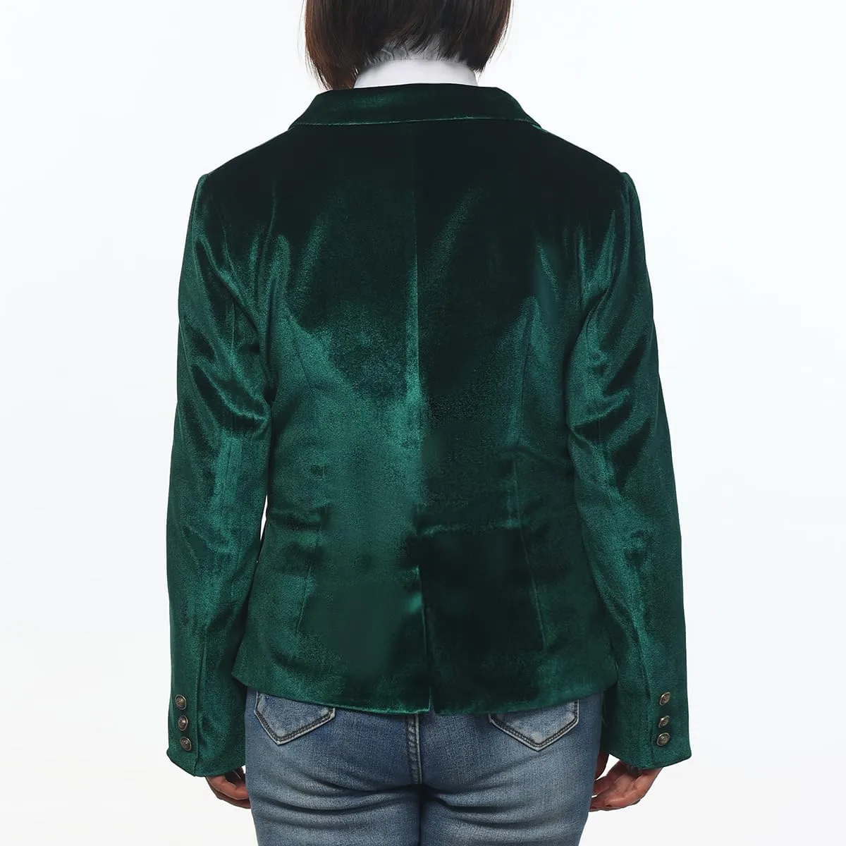 Women Vintage Velvet Blazer Jacket V-Neck Work Office Suit Slim Fit Slit Blazer Long Sleeves Dressy Coat
