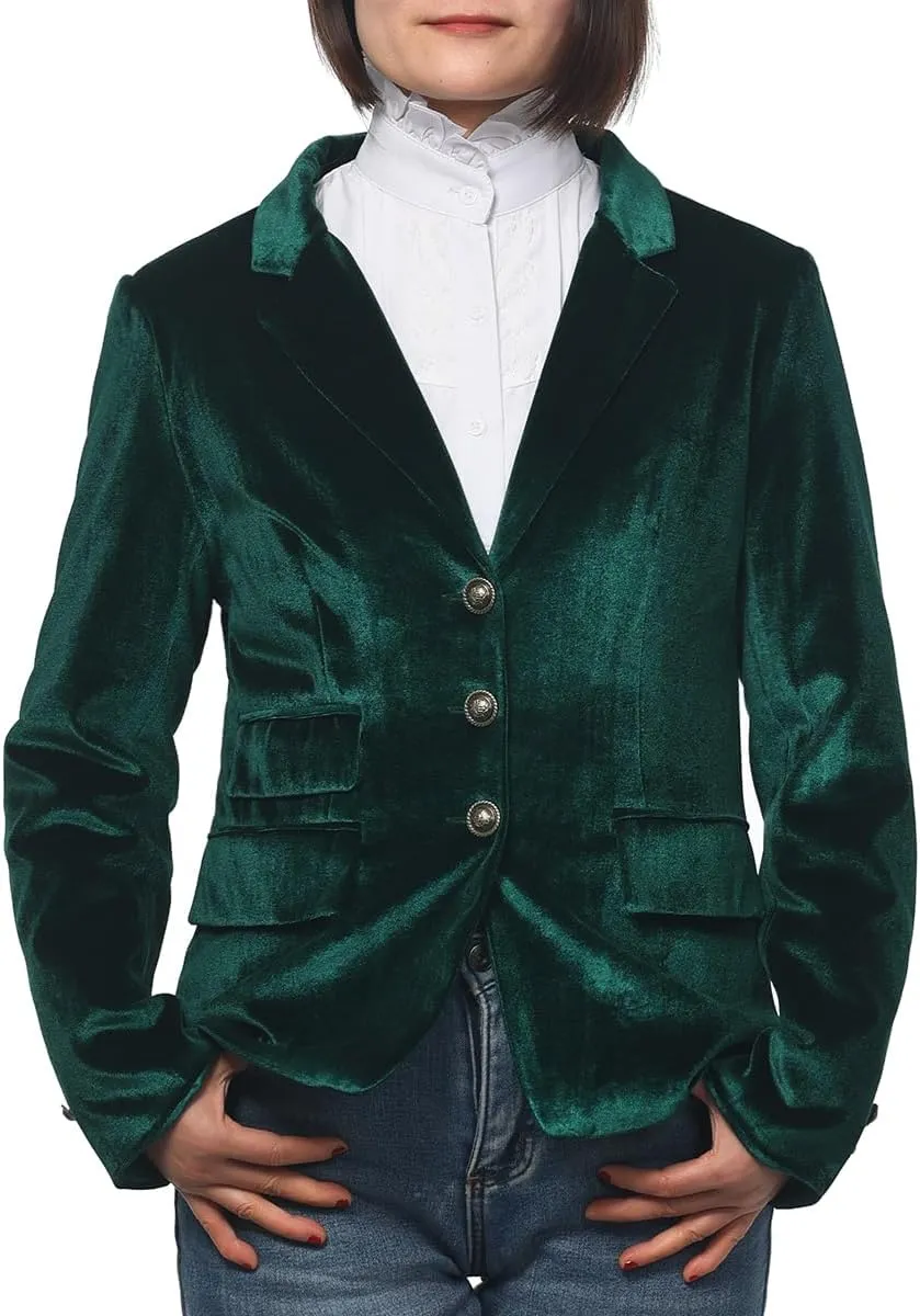 Women Vintage Velvet Blazer Jacket V-Neck Work Office Suit Slim Fit Slit Blazer Long Sleeves Dressy Coat