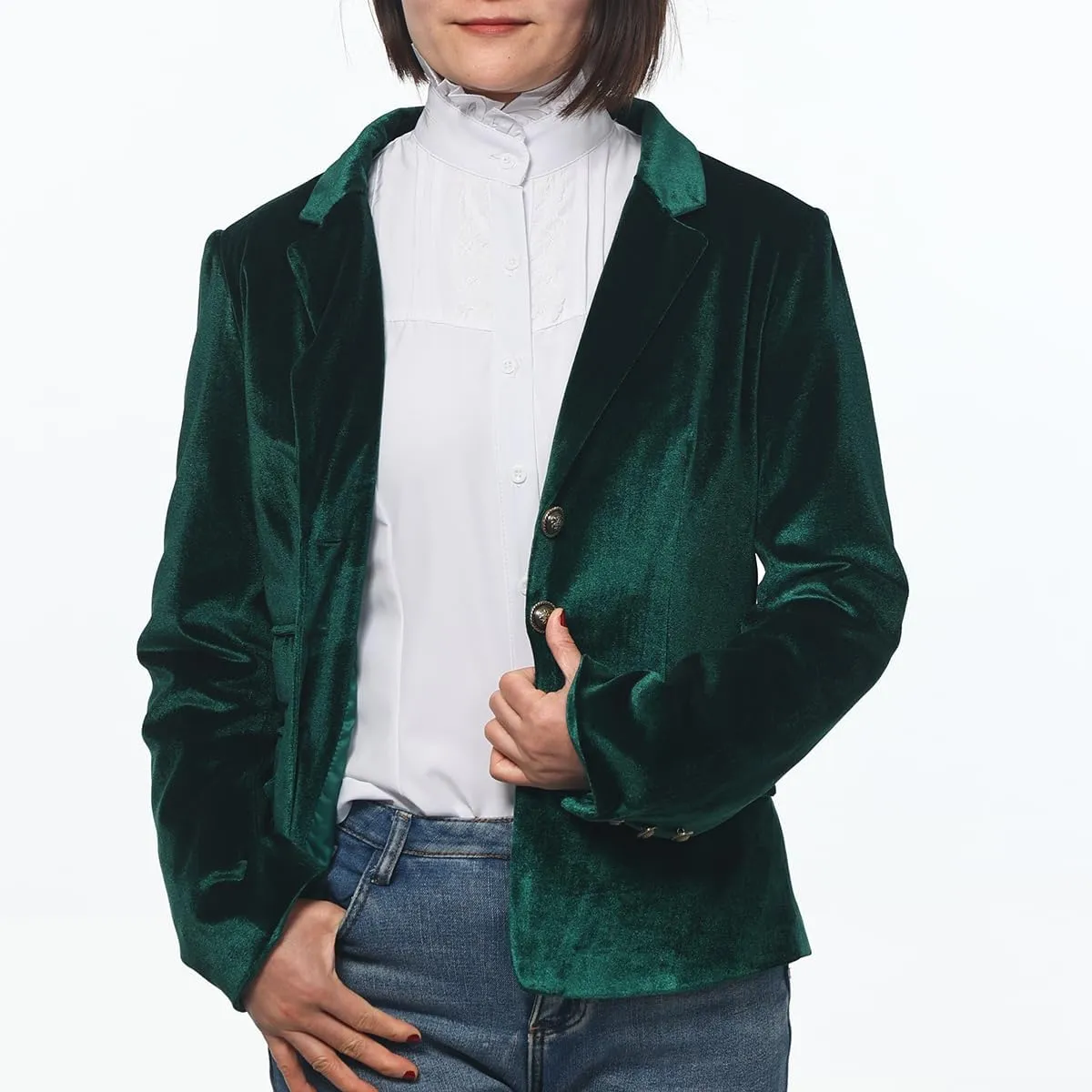 Women Vintage Velvet Blazer Jacket V-Neck Work Office Suit Slim Fit Slit Blazer Long Sleeves Dressy Coat