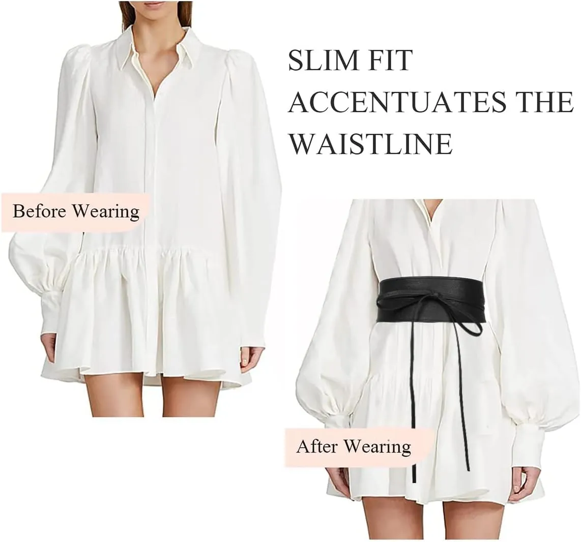 Women Wide Waist Belt Obi Belt PU Leather Knot Tie Up Wrap Around Waistband Vintage Cinch Belt For Dress Shirt Coat