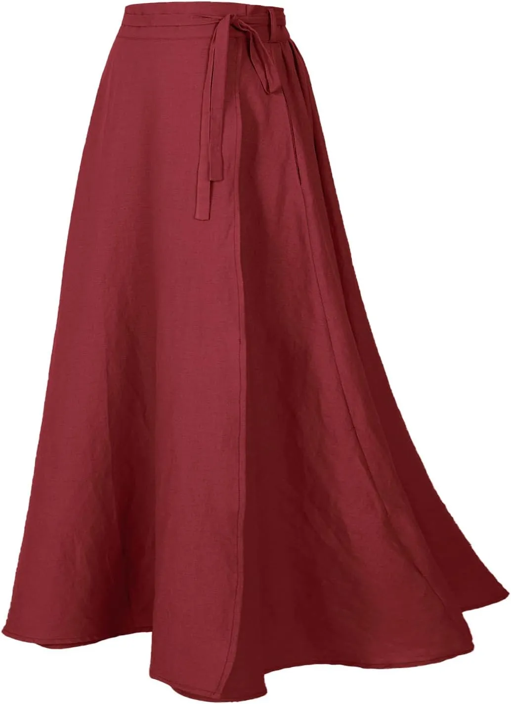Womens Linen Skirt Elastic Waist A-Line Maxi Skirt with Pockets