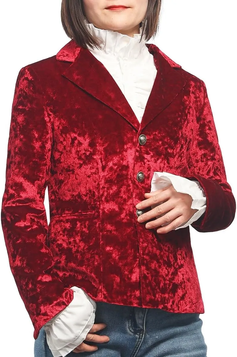 Women's Vintage Velvet Suit Jacket V-Neck Pocket Long Sleeves Dressy Coat Retro Casual Tops